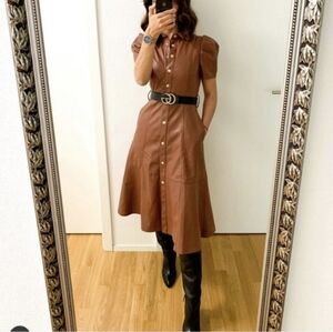 Puff Sleeve Vegan Leather Dress